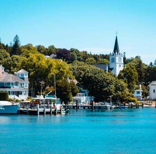 harbor view of Mackinac Island from Lake Huron